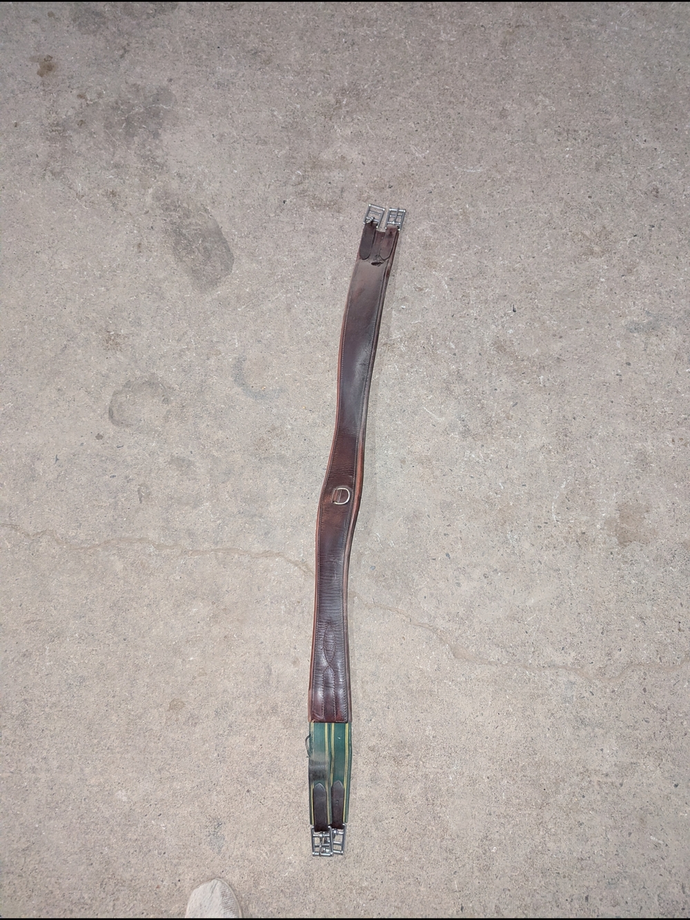 Brown Leather Girth with Green Elastic Ends